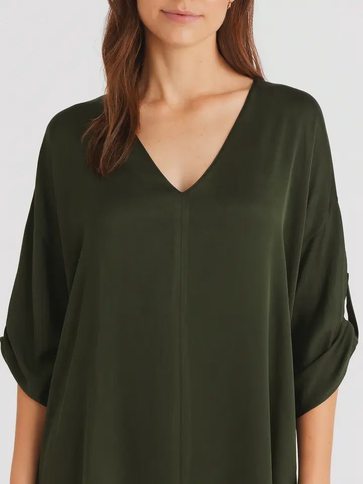 Satin LS OS V Neck Top
