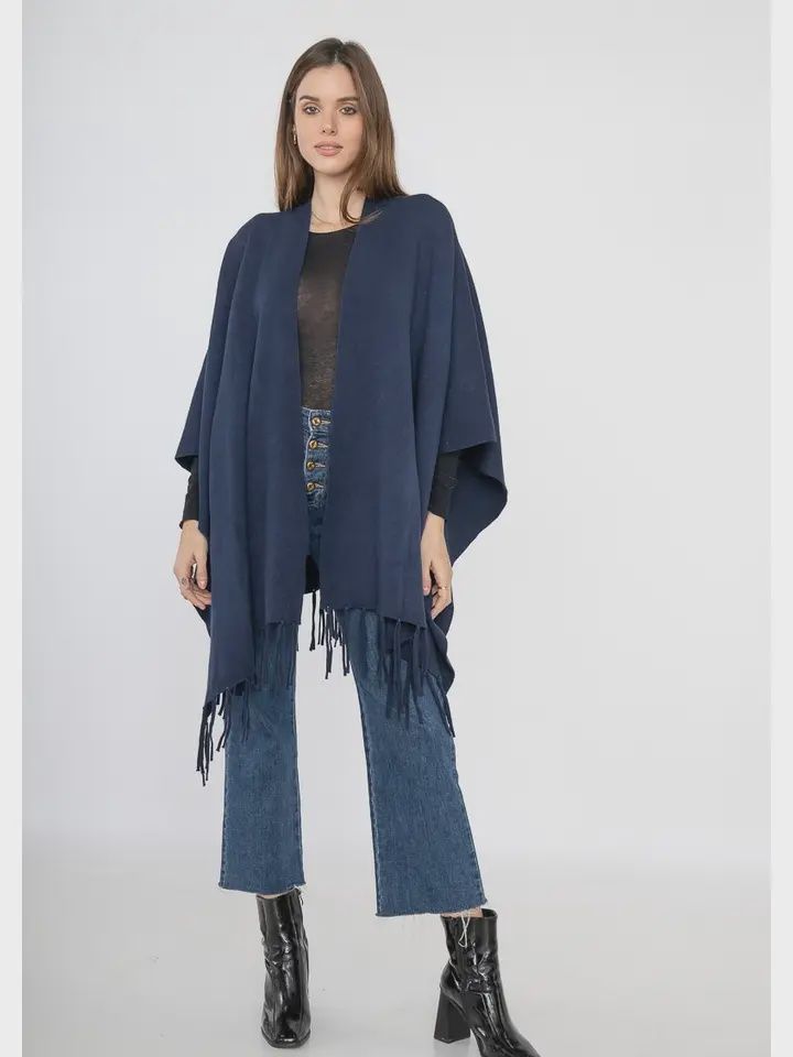 On the Fringe Poncho 8758, Colour: NAVY