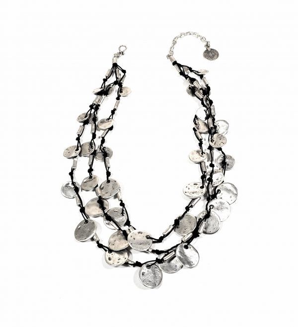 1360 Pewter on Black Silk Necklace