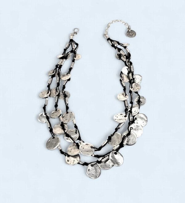 1360 Pewter on Black Silk Necklace