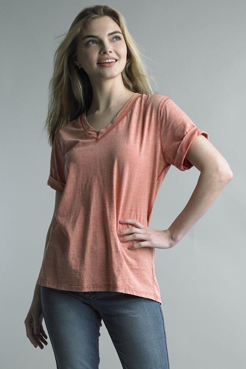 V Neck T Vintage, Colour: CORAL, Size: S/M