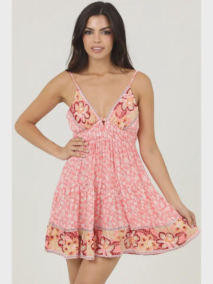 Coral Hibiscus Sundress, Size: S