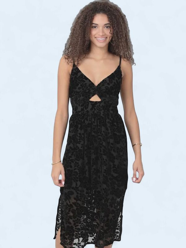 Black Velvet Floral Burnout   Dress
