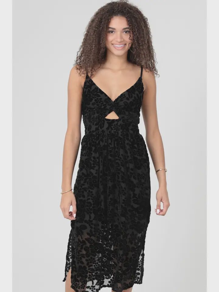 Black Velvet Floral Burnout   Dress, Size: S