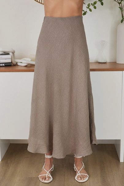 Mocha /Navy Linen Skirt, Colour: MOCHA, Size: XS