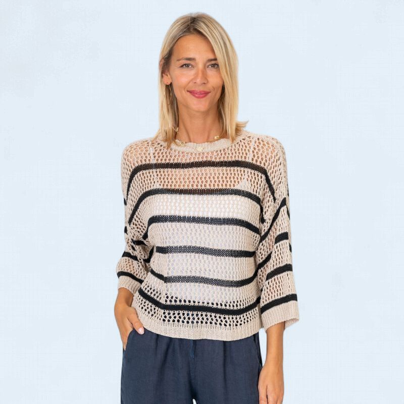 Beige &amp; Black Stripe Sweater O/S