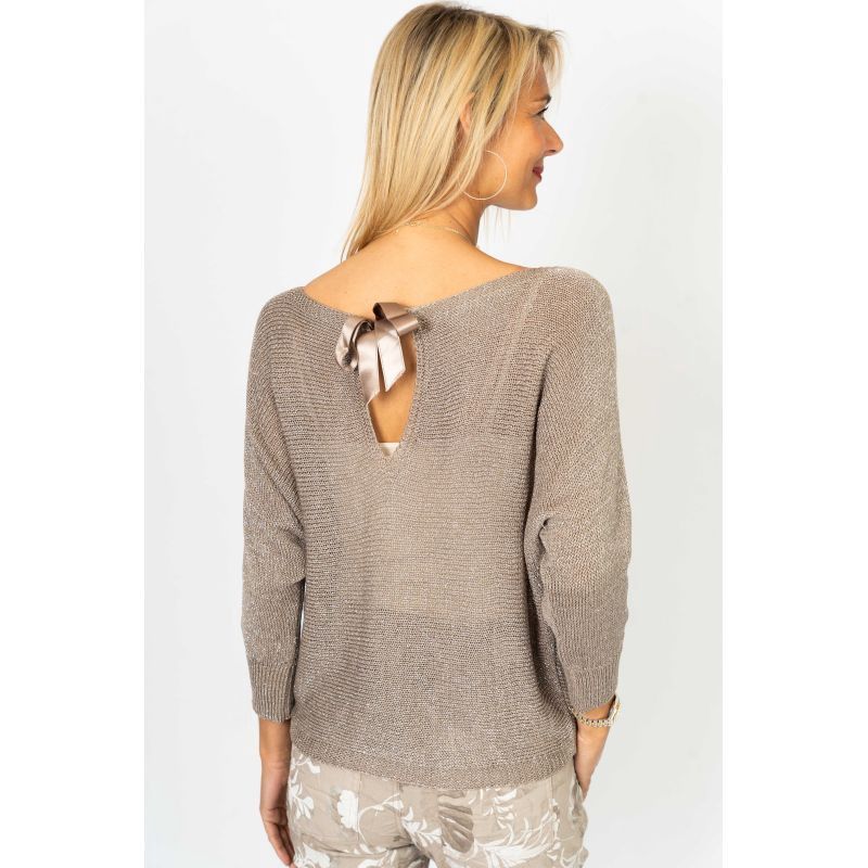 Audrey Sweater (Back Bow) O/S, Colour: MOCHA/SILVER