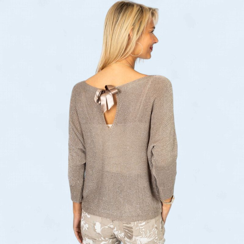 Audrey Sweater Back Bow O/S, Colour: MOCHA/SILVER