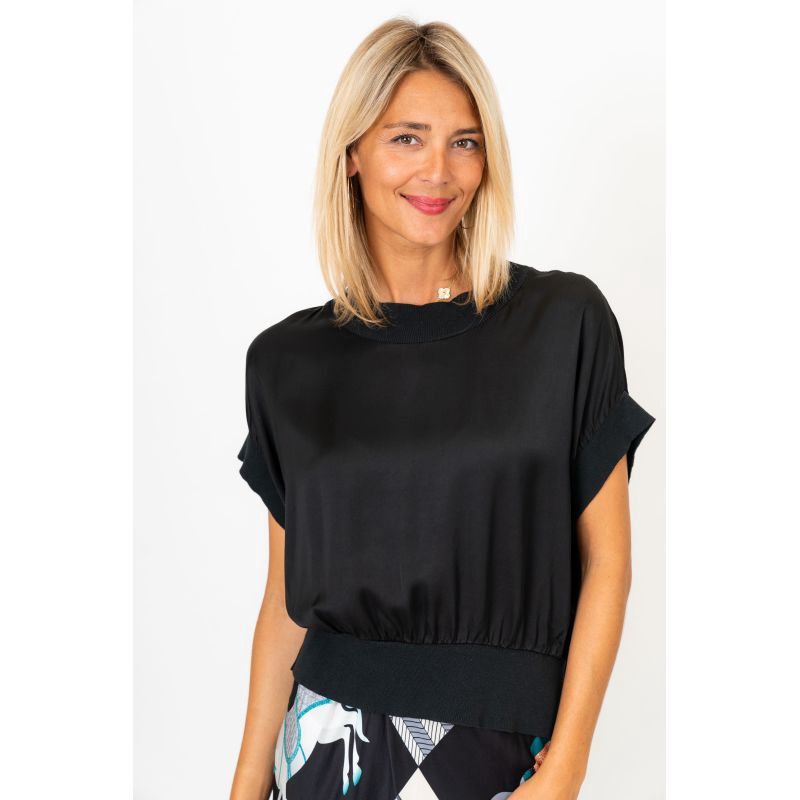 Black Satin Top O/S, Colour: BLACK