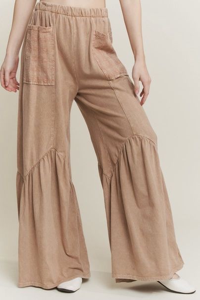 Heart Pocket Flare Pants, Colour: LATTE, Size: S