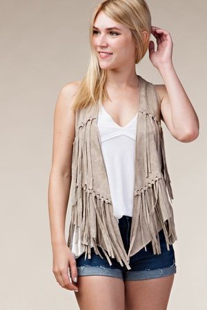 Sueded Fringe Vest, Size: S