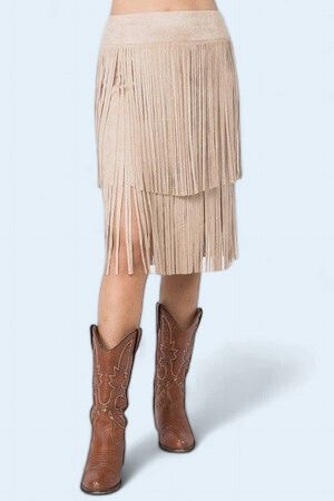 Tiered Fringe Midi Skirt
