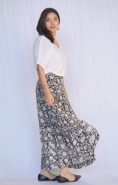 Block Printed Tiered Skirt, Size: XS