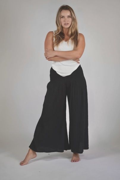 Aja Double Cotton Gauze Pants, Colour: BLK