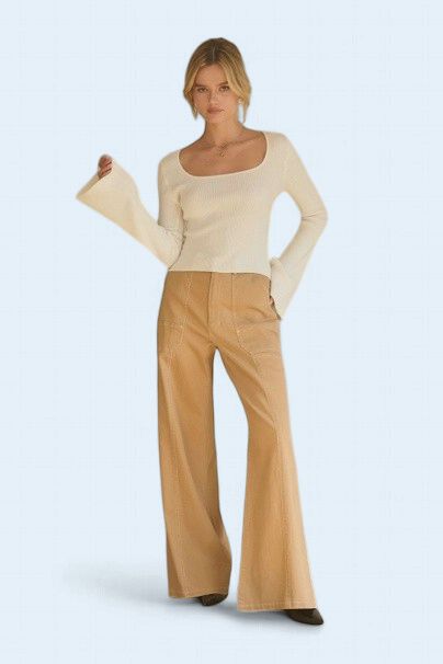 Ivory Knit Square Neck LS Top