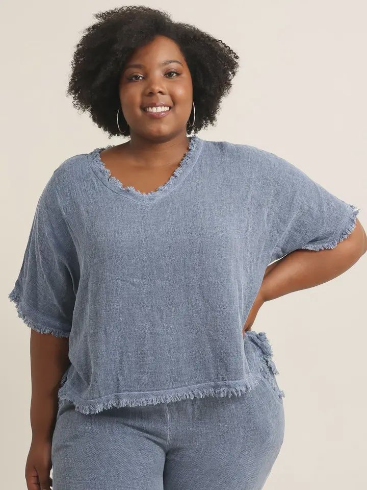 PLUS Frayed Edge Top, Colour: NAVY