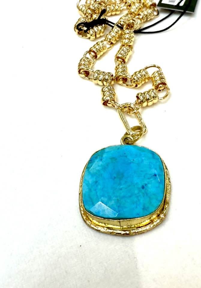 Square Faceted Ocean Stone Necklace