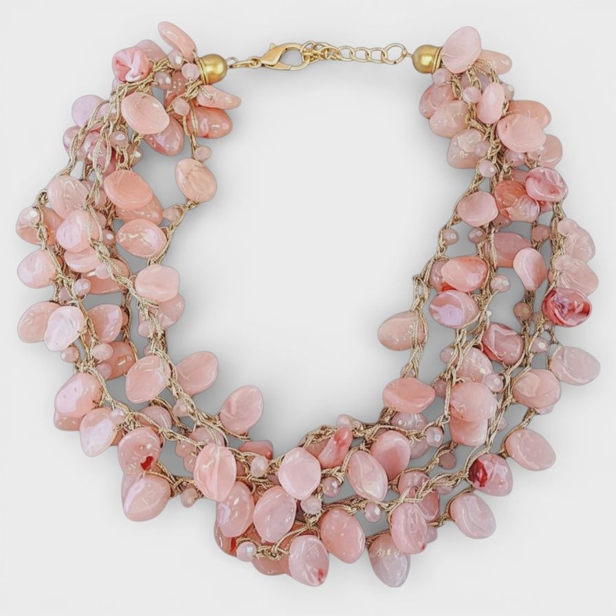 Pink on Gold Cord Necklace