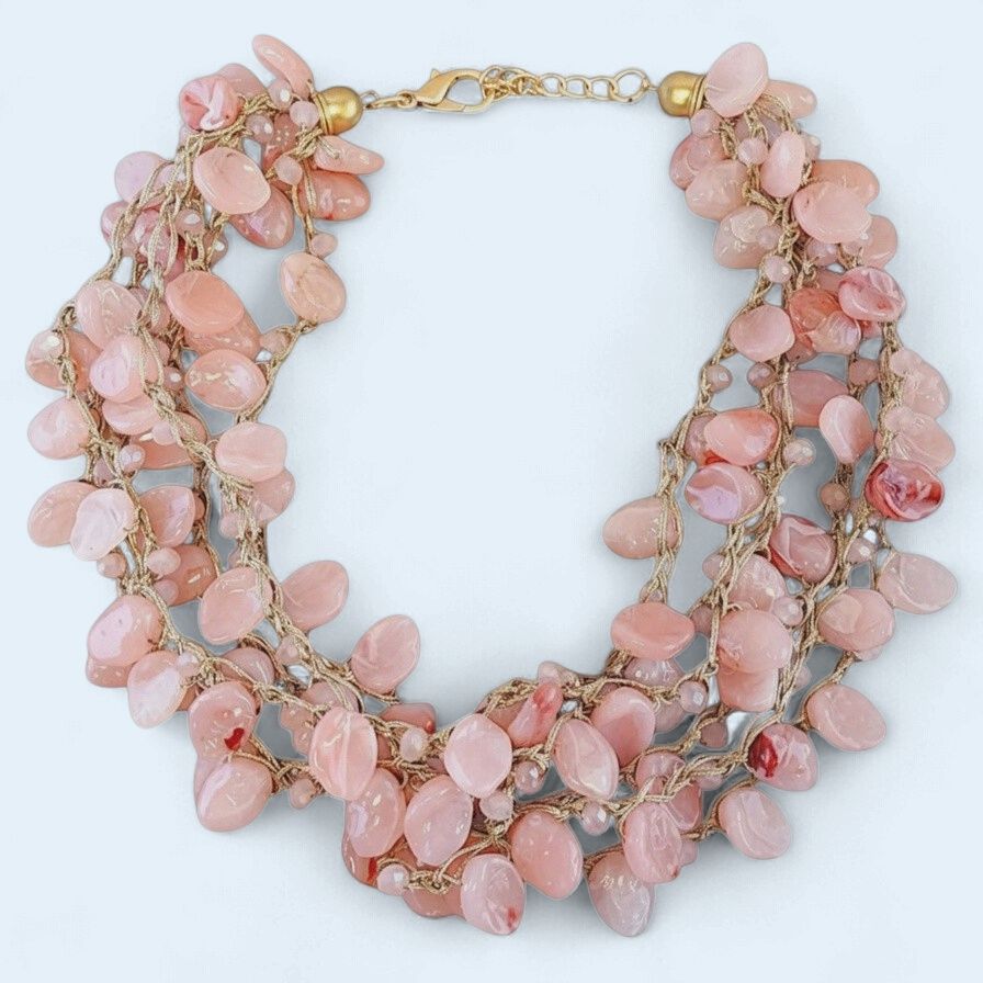 Pink on Gold Cord Necklace