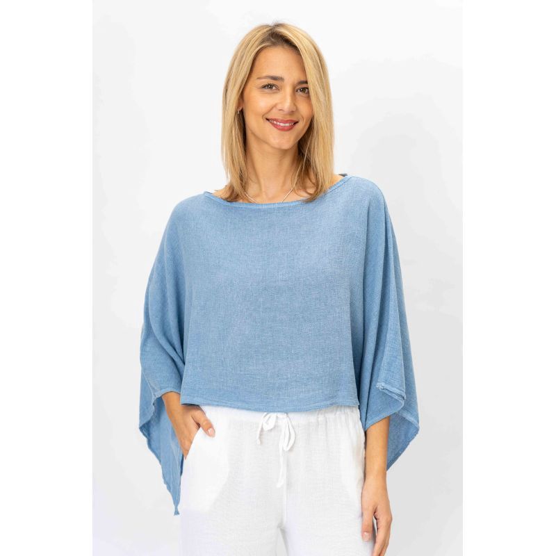 Linen Crop Top OS, Colour: blu