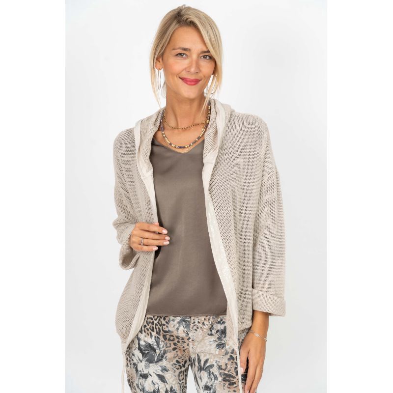 Sequins Mesh Hoodie OS, Color: SAND