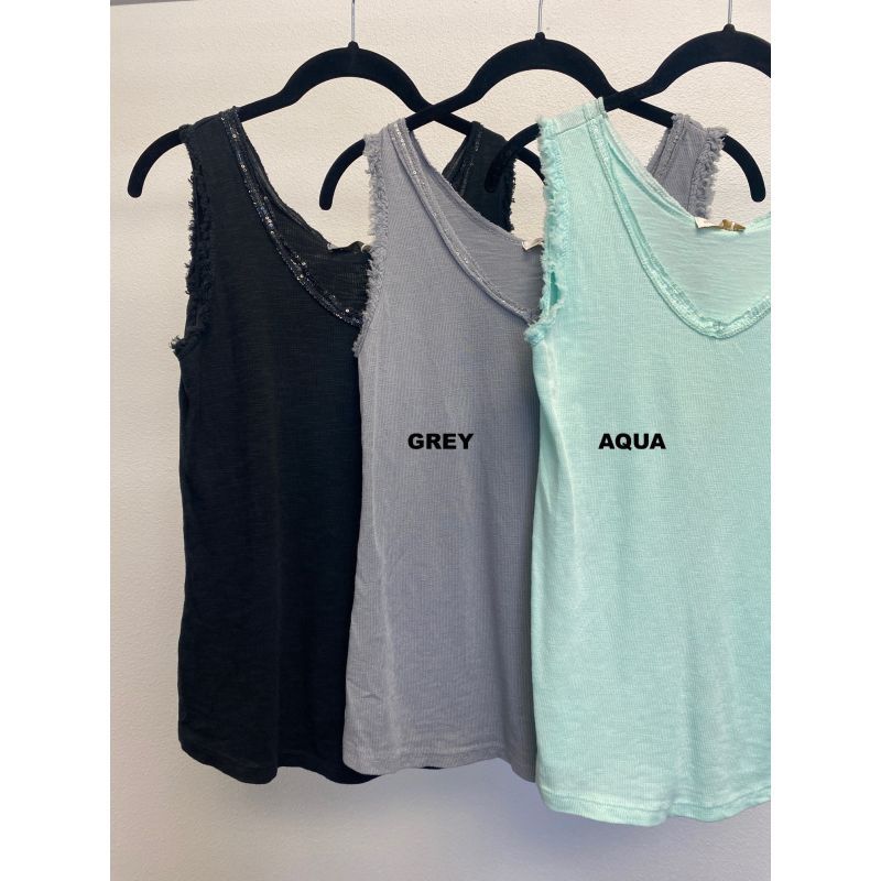 Sequin Edge Tank  OS, Colour: BLK