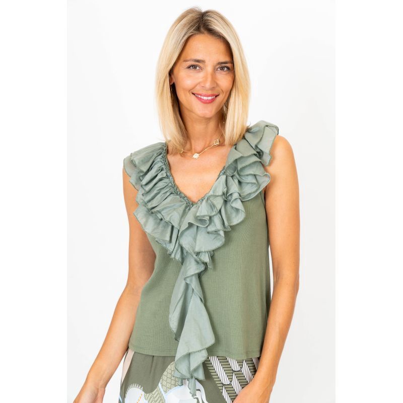 Ruffled Tank, Colour: SAGE