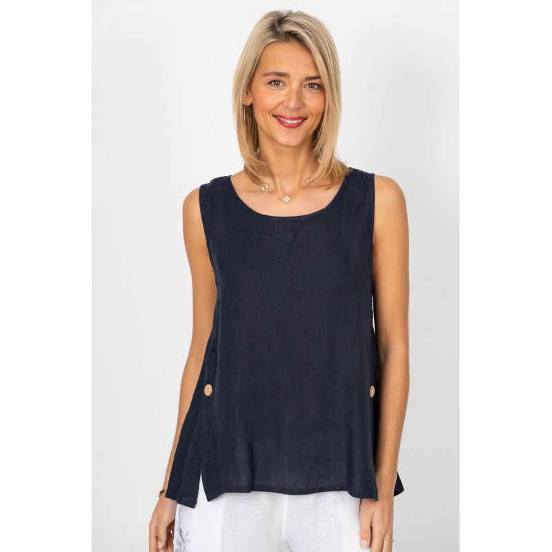 Bailey Linen Tank Top w Buttons OS