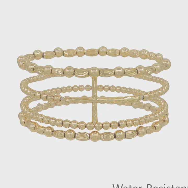 Gold Set Beaded with Cross Bracelet WR