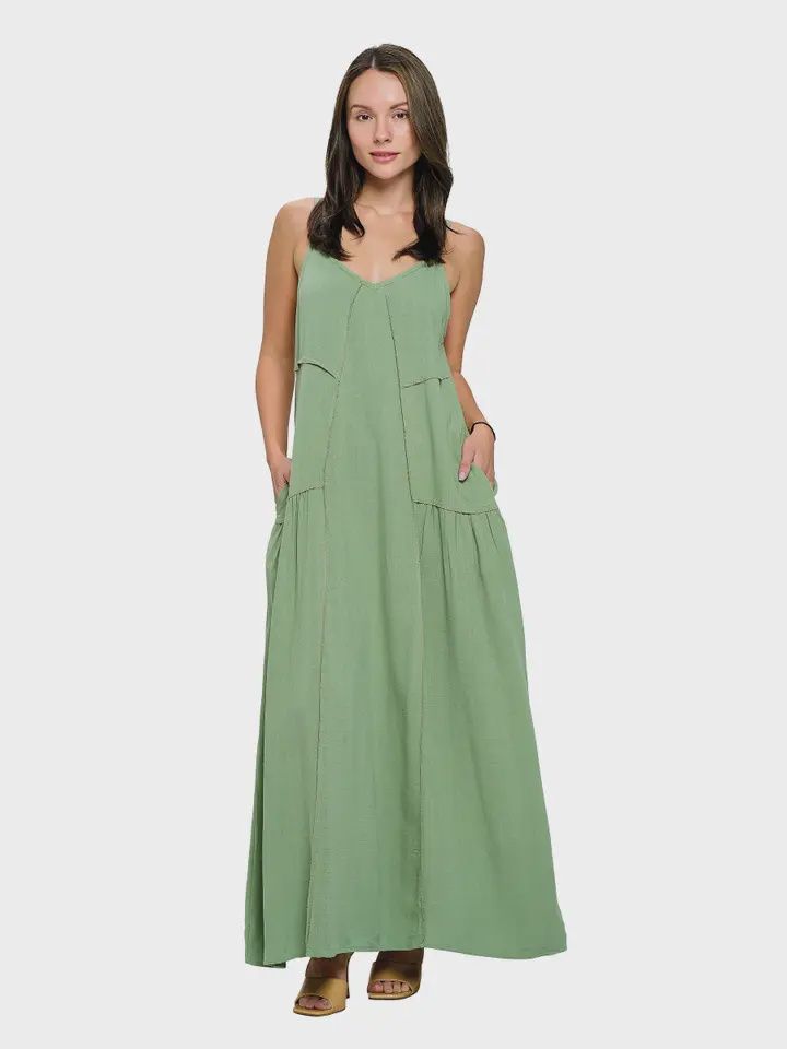 Boho Maxi Tank Dress, Colour: GREEN, Size: S