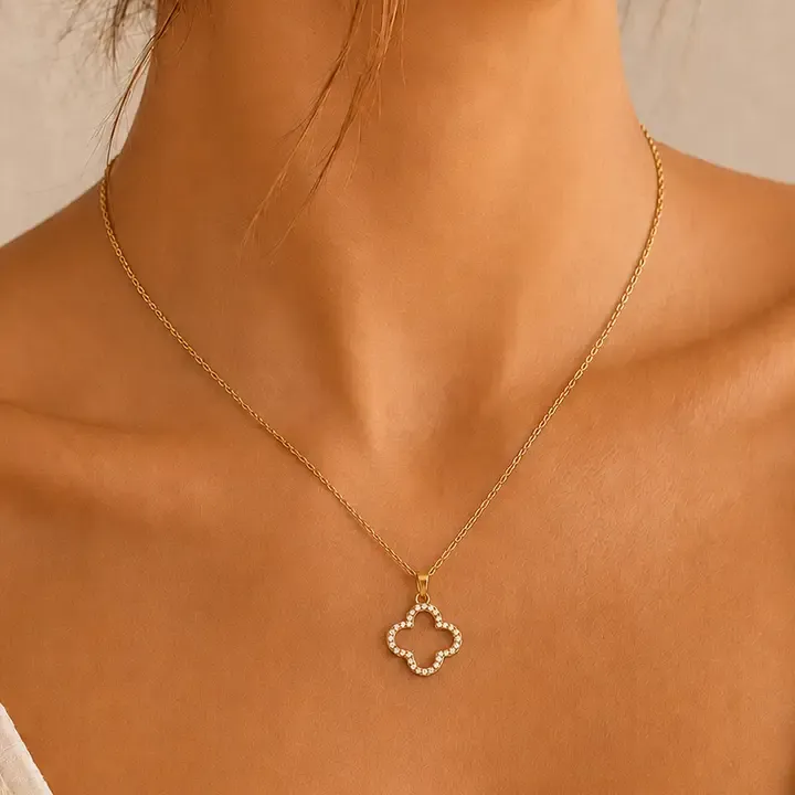 Open Clover CZ Necklace, Colour: GOLD