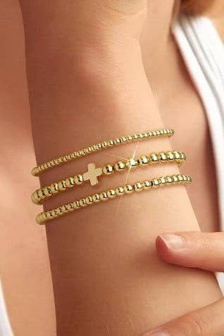 Set of 3 Stretchy B with Cross, Color: GOLD