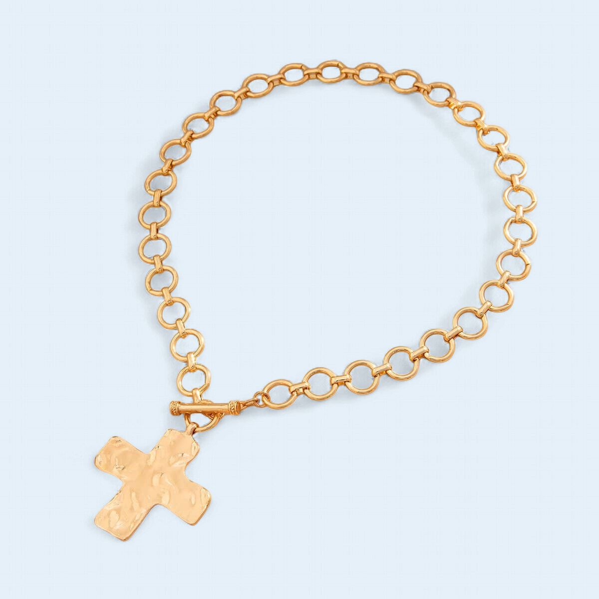 Large Hammered Cross Necklace, Color: GOLD