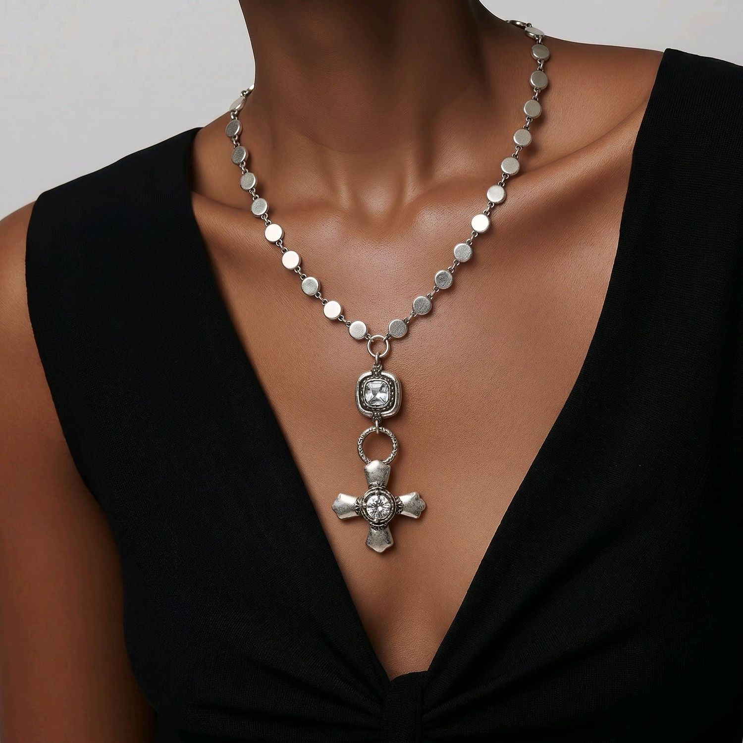 Pewter Necklace  Chained Cross