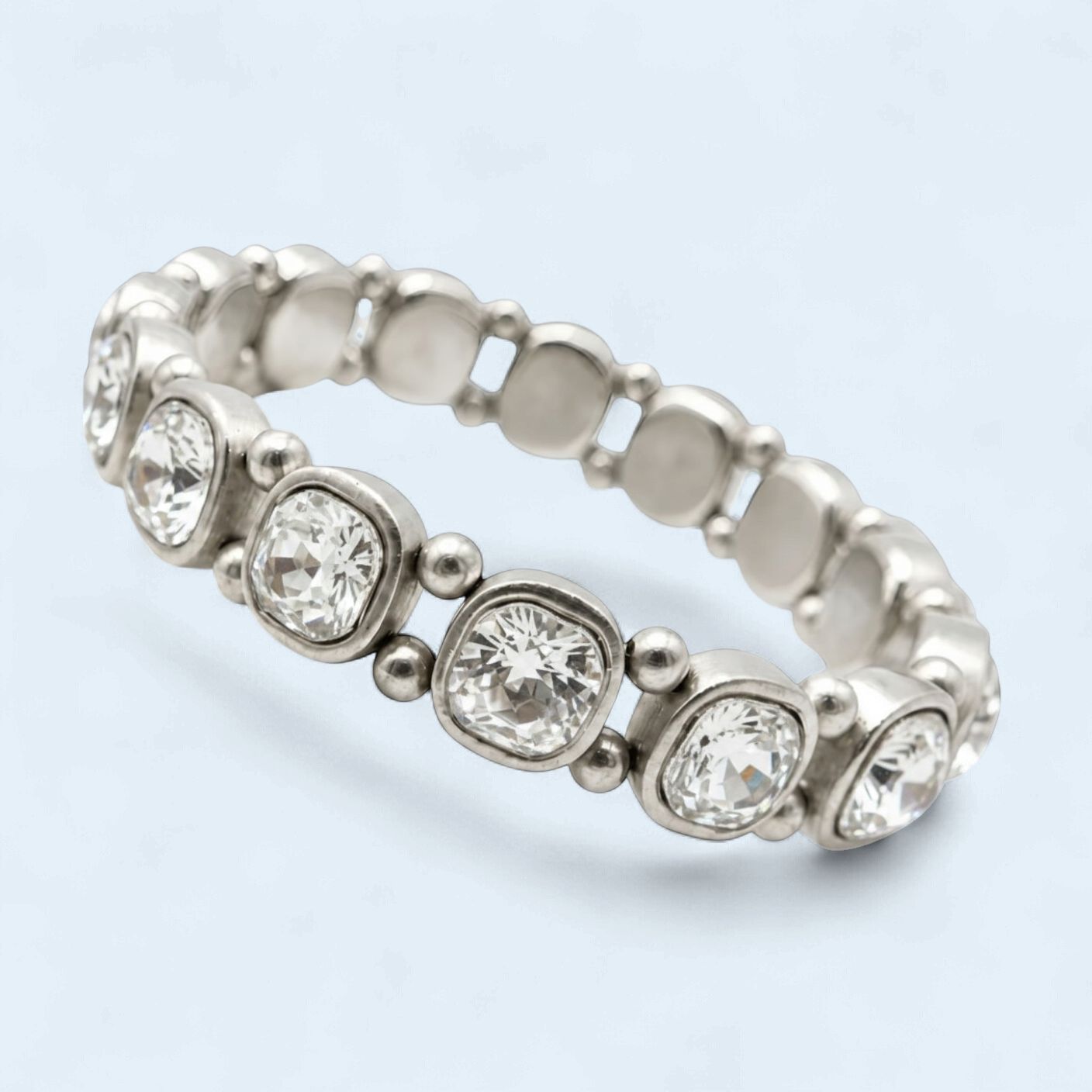 Pewter Bracelet  stretchy w/crystals