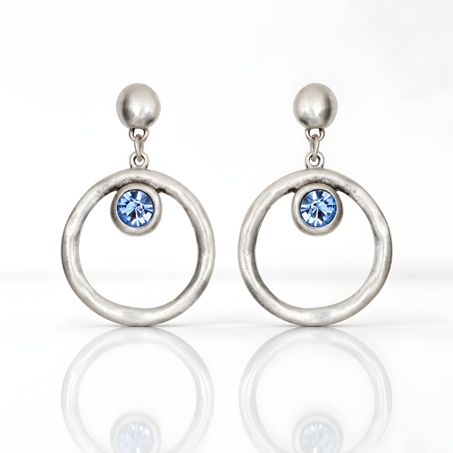 Blue crystal  - Pewter Earrings