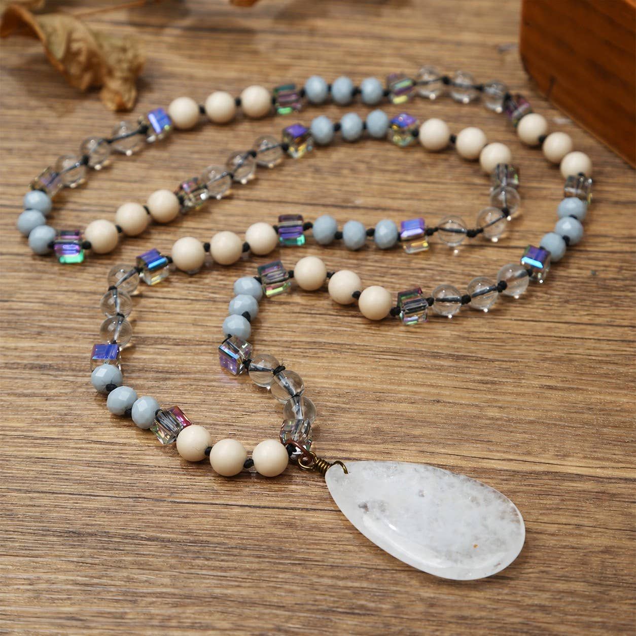 Natural Stone Long Necklace, Color: OPAL