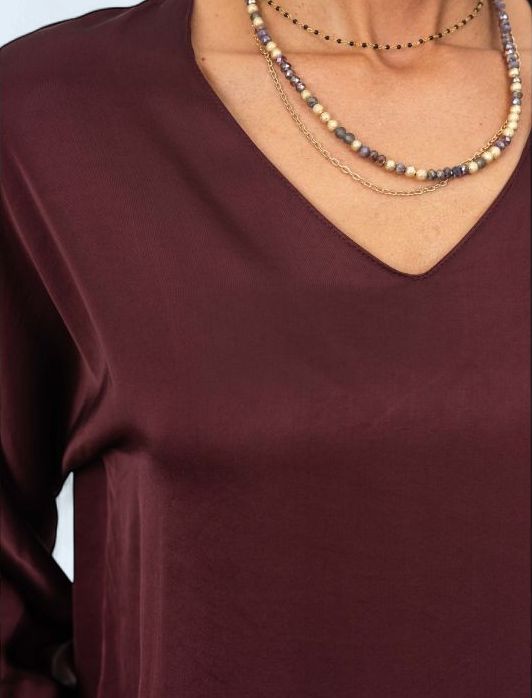LS Satin Top  OS, Colour: WINE NOT