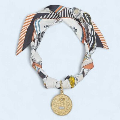 ALICE Scarf Necklace with Charm, ITEM: BLK/WHI GOLD
