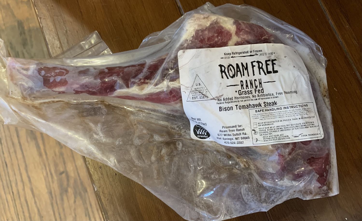 Frozen Wild Game Meat, Flavor: Bison Tomahawk (17oz)