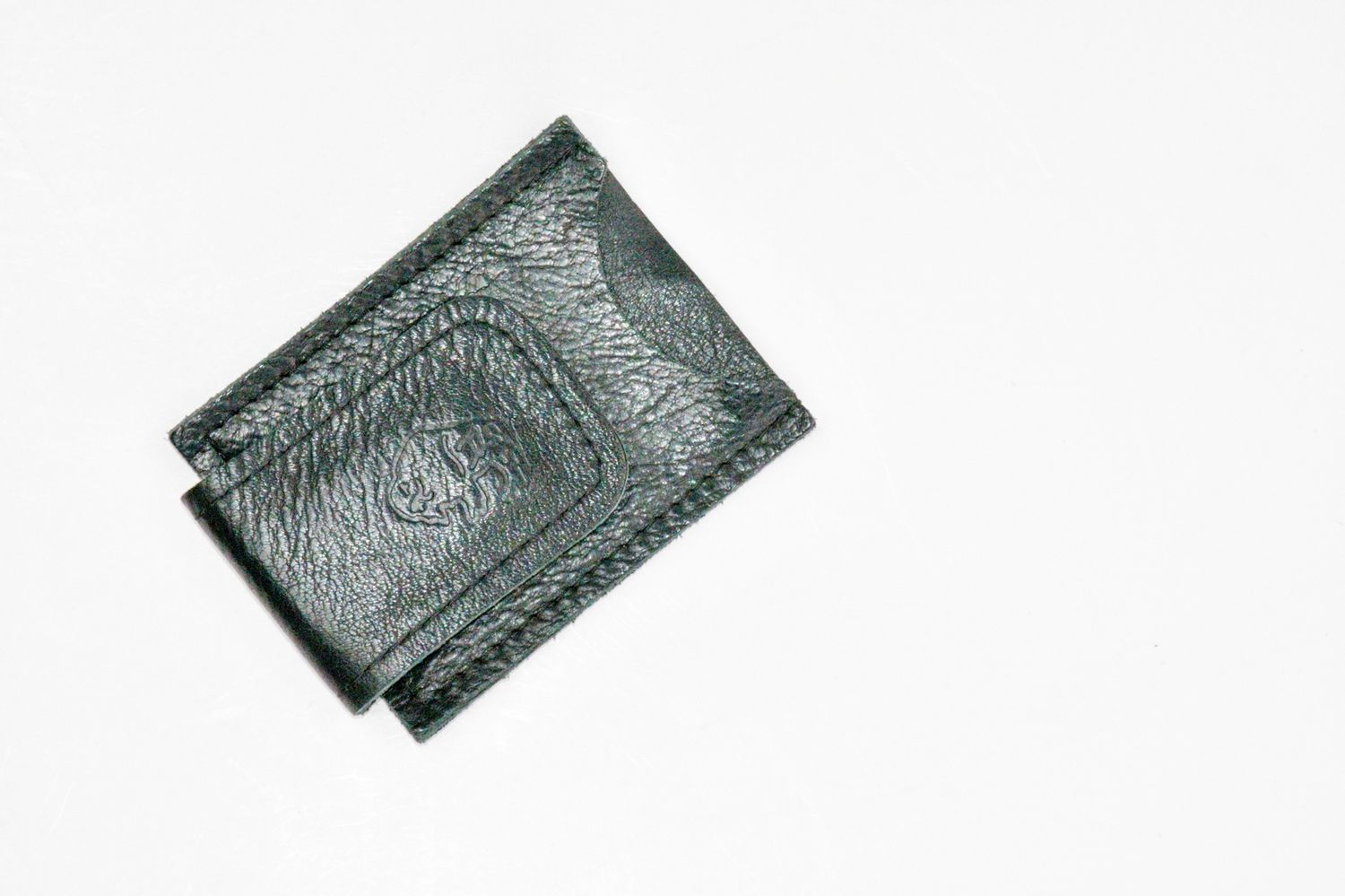 Buffalo Leather Magnetic Money Clip with 2 Card Pockets, Color: Black