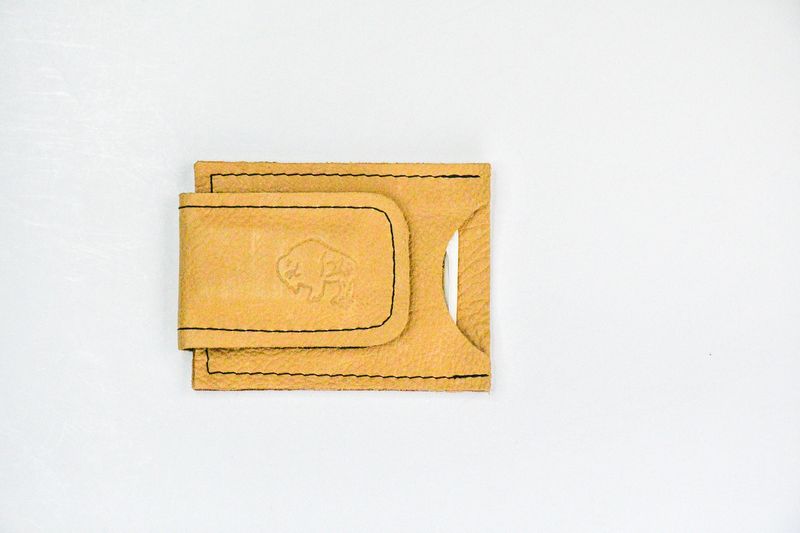 Buffalo Leather Magnetic Money Clip with 2 Card Pockets