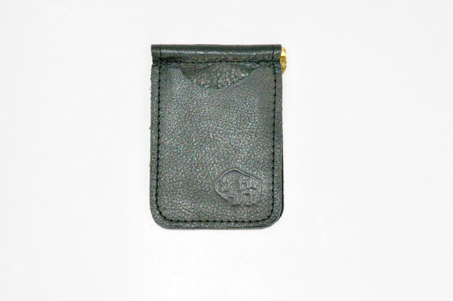 Buffalo Leather Money Clip with 2 Card Pockets, Color: Black