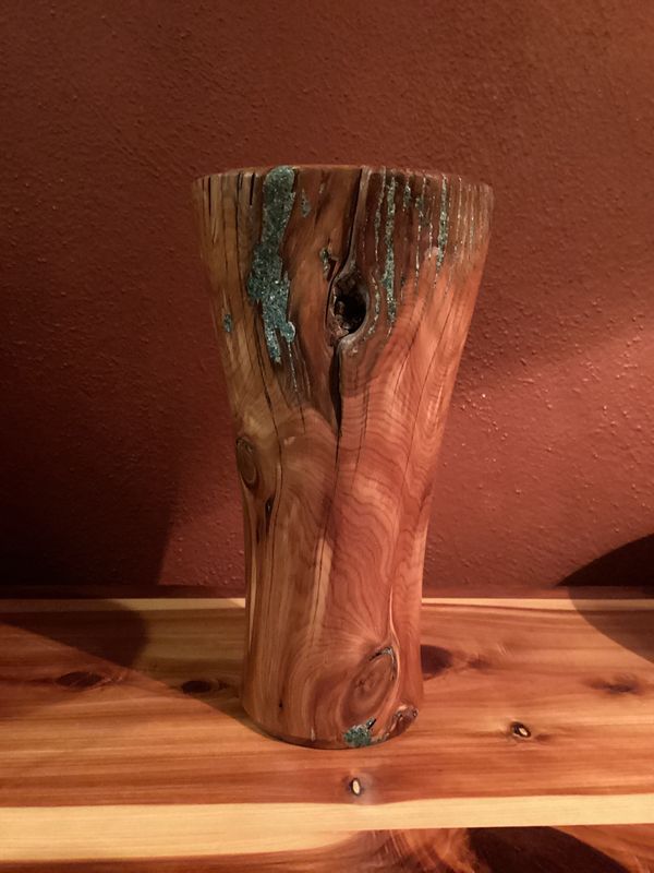 Wooden Vases with Turquoise