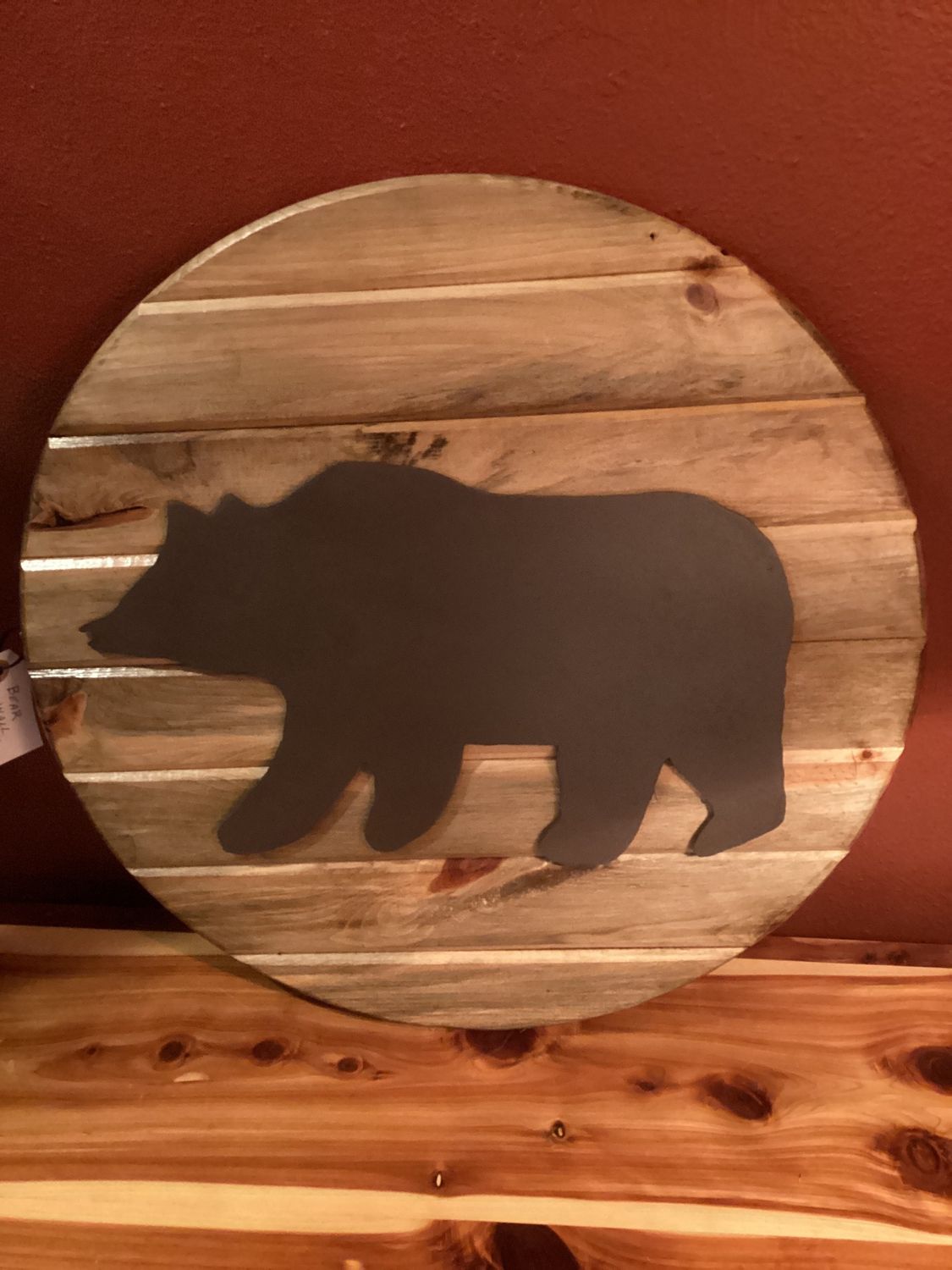 Iron Animal Silhouette Wooden Circle, Design: Bear