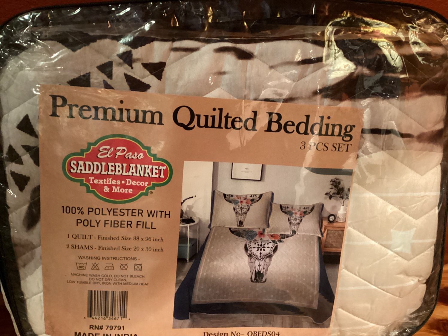 Queen 3pc Bedding Set, Design: Bull Skull