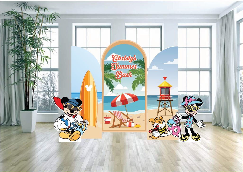 Summer Beach Party w/ Mickey&amp;Minnie Themed Arch Backdrop