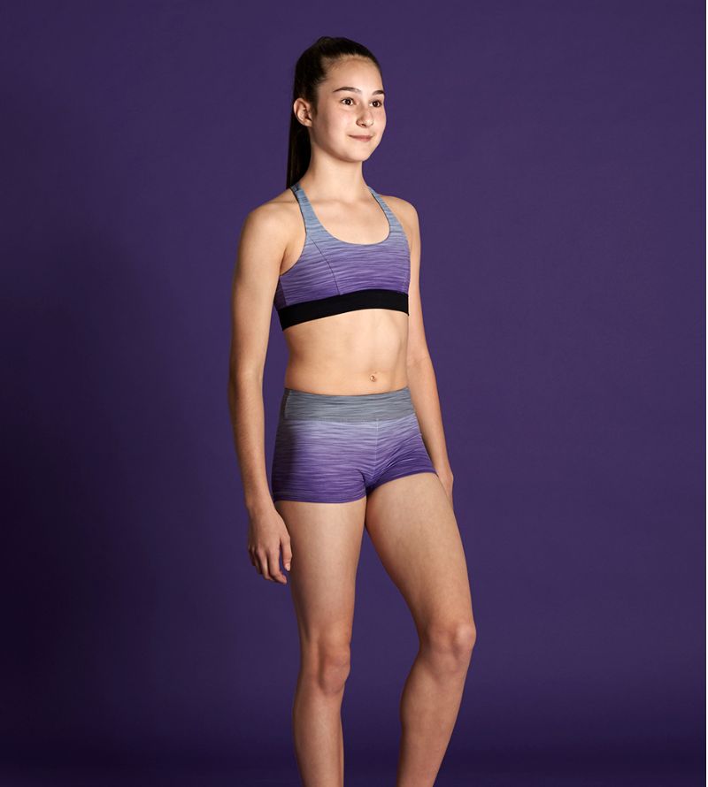 Bloch: Cross Back Crop Top - Youth, Color: Violet, Size: Youth-14