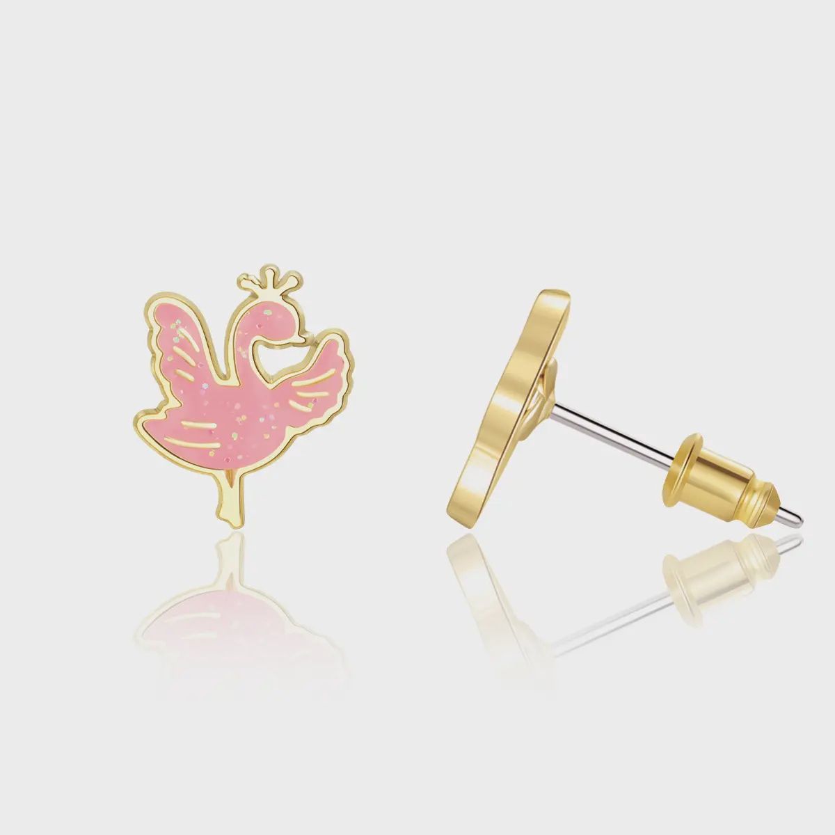 Girl Nation: Sparkly Swan Cutie Stud Earrings (Pierced or Clip on), Design: Pierced