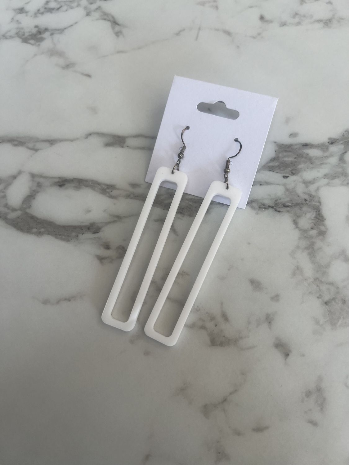 Lacey Ann Designs: Rectangle Dangle Earrings, Color: White